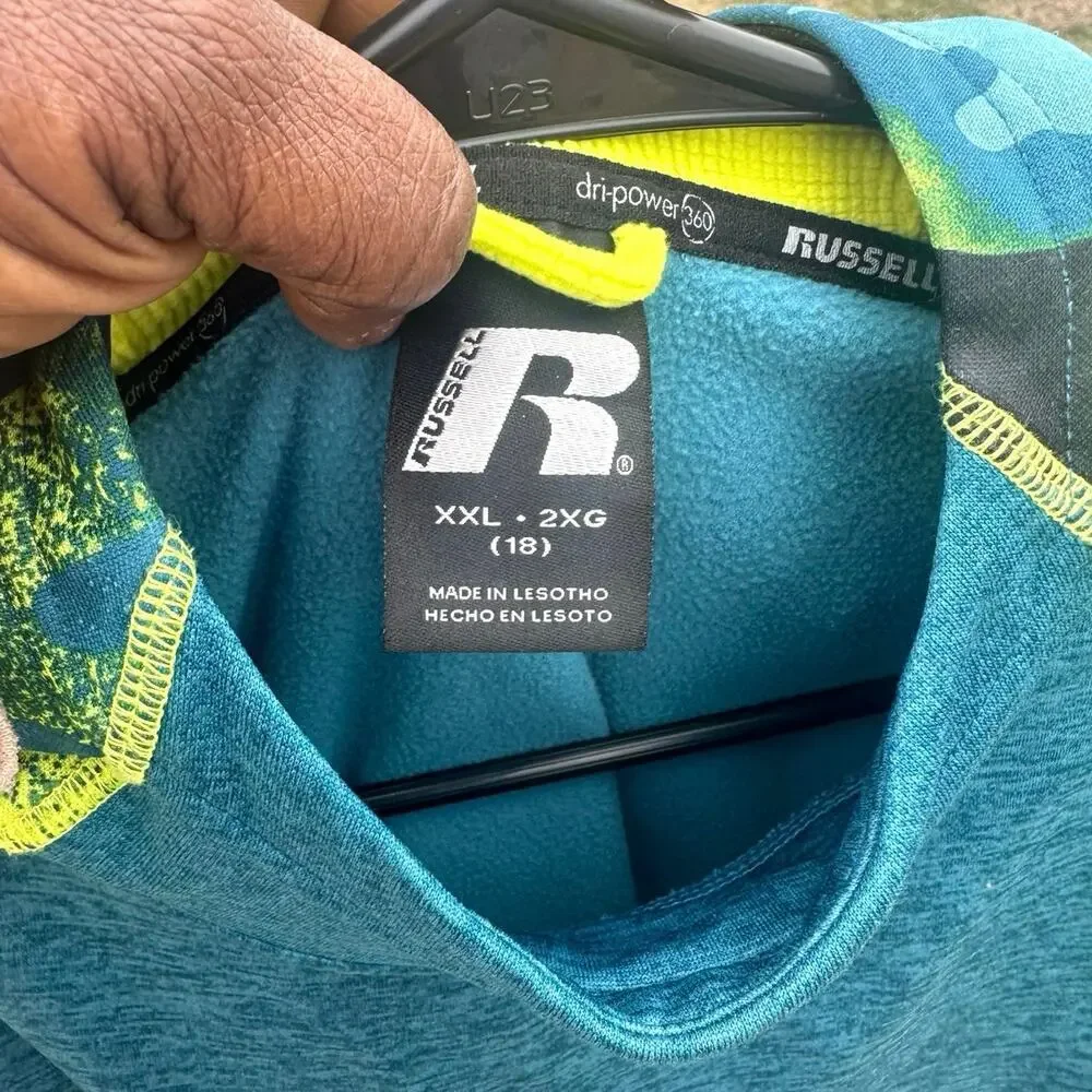 Russell Boys Tech Fleece Teal Green Camouflage Hoodie Sweatshirt Size‎ 18 xxl
